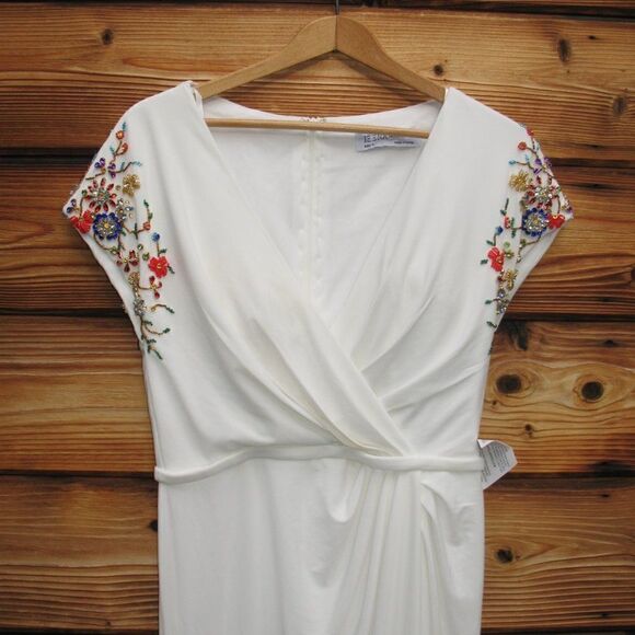 Mac Duggal 55709 Womens White Embellished Sleeve Jersey Wrap Gown - Picture 7 of 16